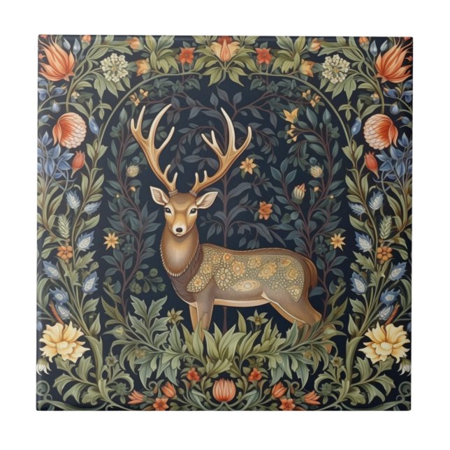 Art nouveau deer in the garden tile (Front)