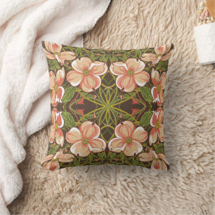 Art Nouveau Dogwood Blush Floral Print Throw Pillow