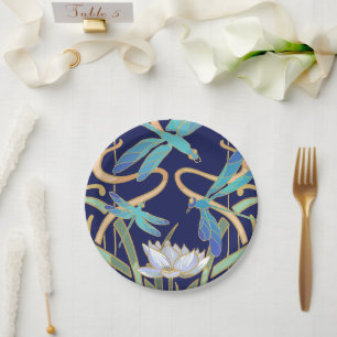 Art Nouveau Dragonflies Pattern Paper Plate