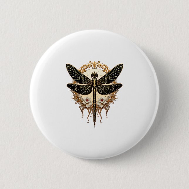 Art Nouveau Dragonfly Elegant Steampunk 2 Inch Round Button (Front)