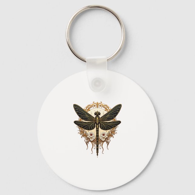 Art Nouveau Dragonfly Elegant Steampunk Keychain (Front)