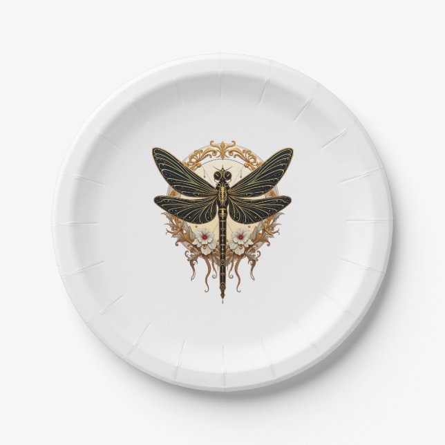 Art Nouveau Dragonfly Elegant Steampunk Paper Plate (Front)