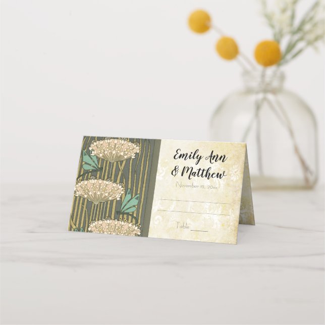 Art Nouveau Dragonfly Lily Pad Wedding Place Card (Back)