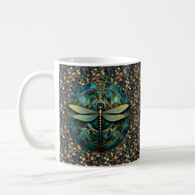 Art Nouveau Dragonfly on Ivy Coffee Mug (Left)