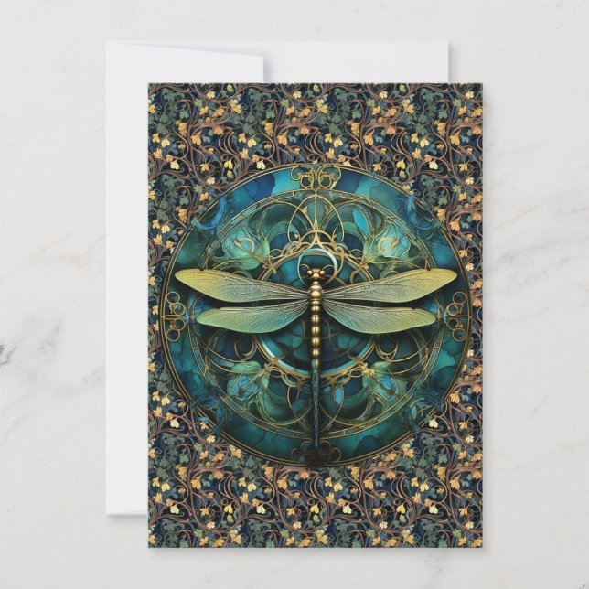 Art Nouveau Dragonfly on Note Card (Front)