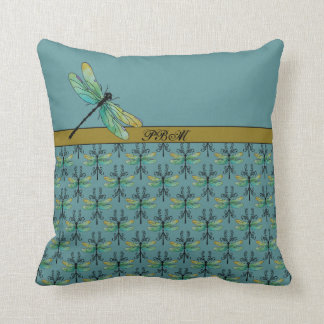 Art Nouveau Dragonfly on Teal Throw Pillow