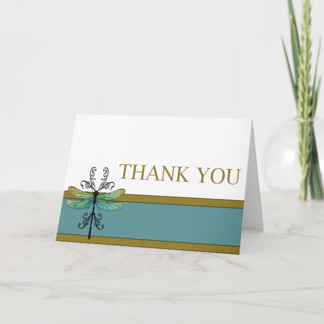 Art Nouveau Dragonfly Thank You Note Card (Front)