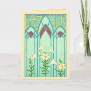 Art Nouveau Easter with White Lilies Holiday Card