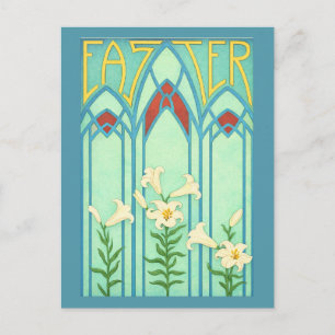 Art Nouveau Easter with White Lilies Holiday Postcard