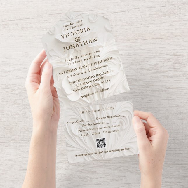 Art Nouveau Elegant Floral Wedding All In One Invitation (Tearaway)