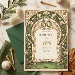 Art Nouveau Elegant Green  50th Birthday Par-Tee Invitation
