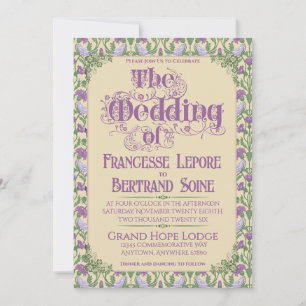 Art Nouveau Elegant Lovebirds Vintage Yellow  Invitation