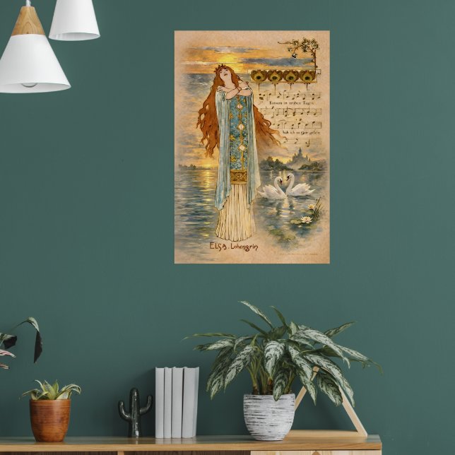 Art Nouveau Elsa Lohengrin Poster with Swans  (Living Room 1)