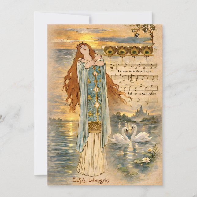 Art Nouveau Elsa Lohengrin Poster with Swans  Invitation (Front)