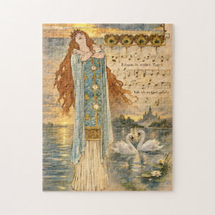 Art Nouveau Elsa Lohengrin Poster with Swans  Jigsaw Puzzle