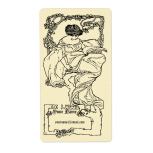 Art Nouveau Ex Libris Girl & Book On Rose Modèle