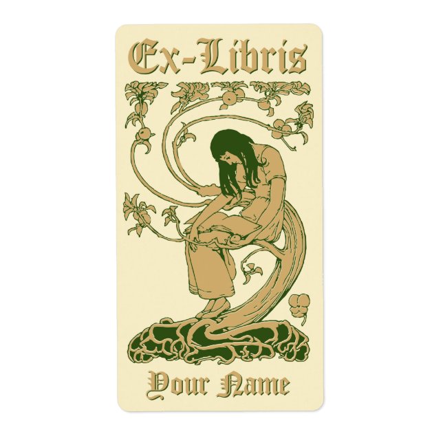 Art Nouveau Ex Libris Lady Book Tree Modèle (Devant)