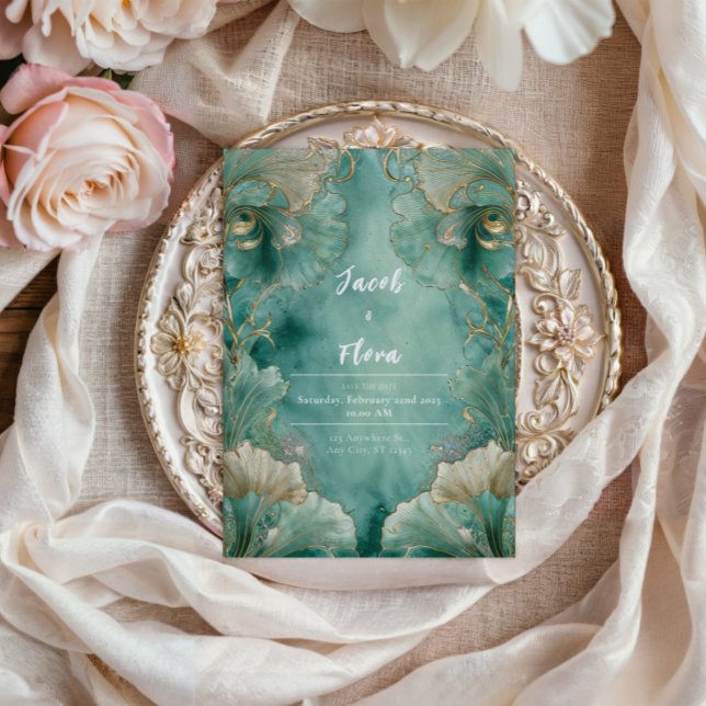 Art Nouveau Faire-part de mariage Ginkgo Leaf (Créateur téléchargé)