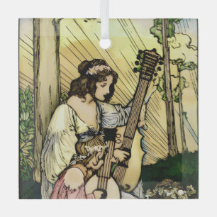 Art Nouveau Fairy Musicians Vintage Illustration  Glass Ornament