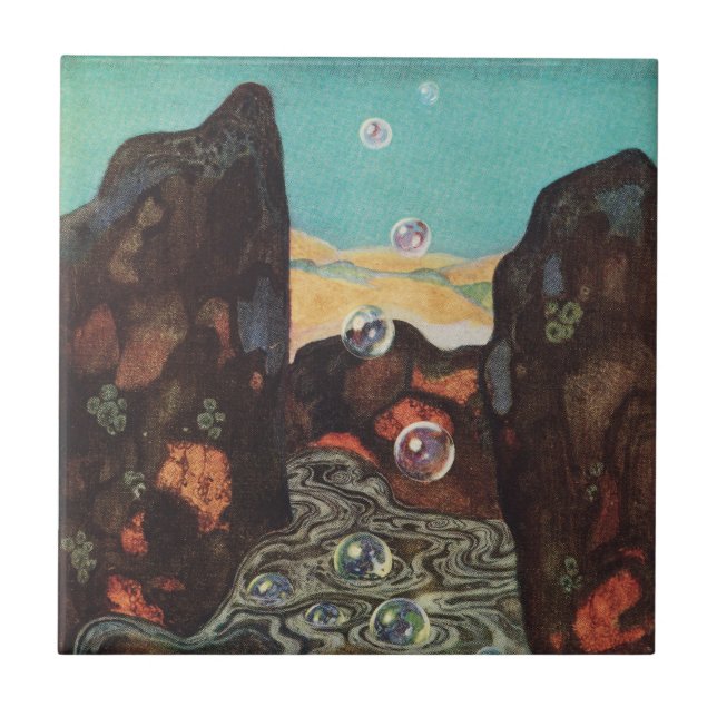 Art Nouveau Fantasy Bubbles in Canyon Decor Tile (Front)