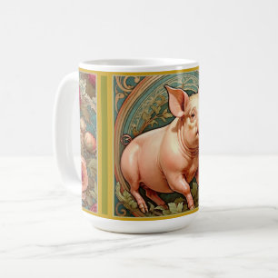 Art Nouveau Farmhouse Pig Mug