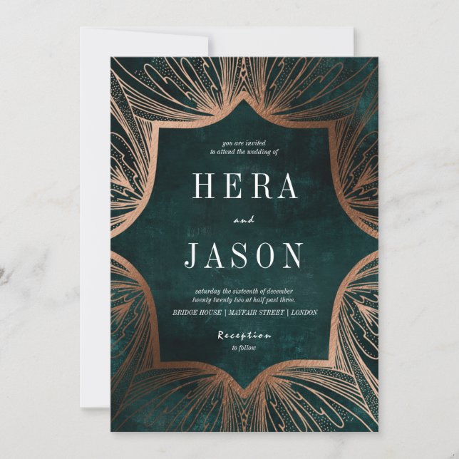 Art Nouveau faux bronze and dark green invitation (Front)