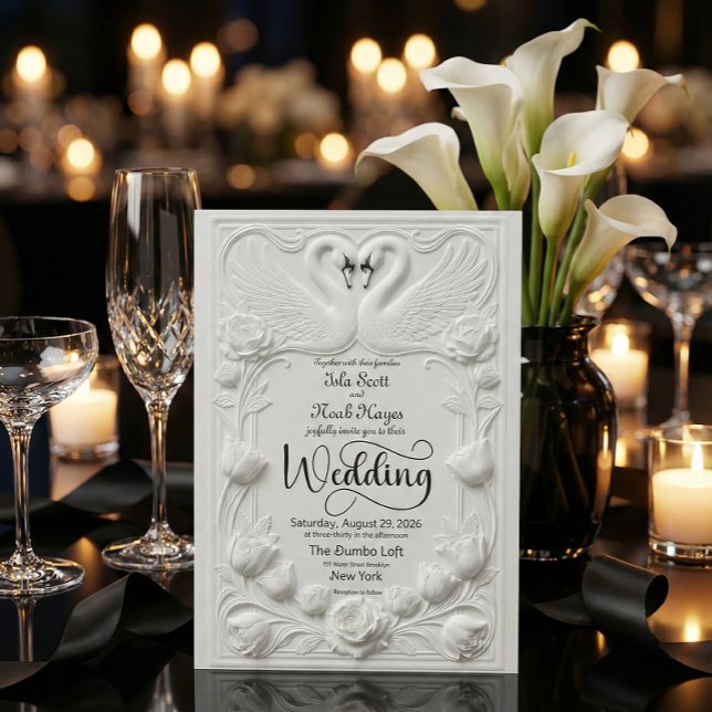 Art Nouveau Faux Embossed Swan Wedding Invitation (Creator Uploaded)