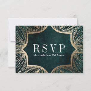 Art Nouveau faux gold Wedding RSVP card, Card