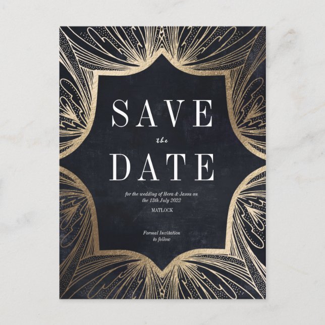 Art Nouveau faux gold Wedding Save the Date Card, Postcard (Front)