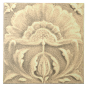 Art nouveau faux jugendstil flower tile gold cream