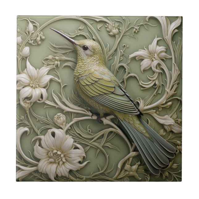 Art Nouveau Faux Relief Left Facing Hummingbird - Tile (Front)