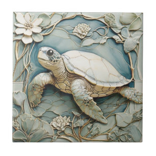 Art Nouveau Faux Relief Ocean Sea Turtle Left Tile