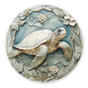 Art Nouveau Faux Relief Ocean Sea Turtle Right Ceramic Knob