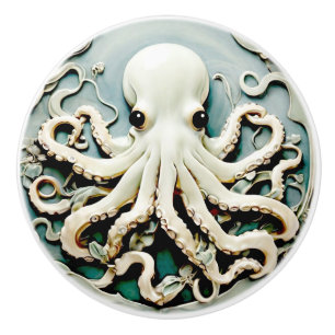 Art Nouveau Faux Relief Octopus - Ocean Sea Life Ceramic Knob