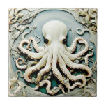 Art Nouveau Faux Relief Octopus - Ocean Sea Life Tile<br><div class="desc">"art nouveau", "underwater octopus tentacles", "ocean sea marine creature", "faux relief ceramic tile", "mint blue white water", "pastel turquoise teal", "vintage decorative shore life", "french chic nautical animal", "beautiful light baby blue", "cream beach house coast antique"</div>