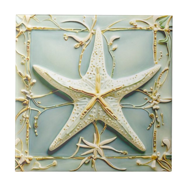 Art Nouveau Faux Relief Starfish Sea Star Beach Tile (Front)