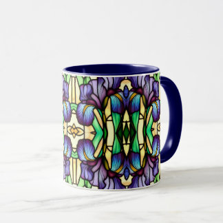 Art Nouveau Faux Stained Glass Purple Iris Flowers Mug