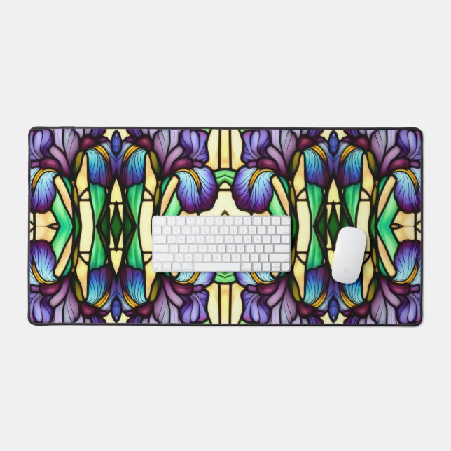 Art Nouveau Faux Vitrail Violet Iris Fleurs (Clavier et souris)