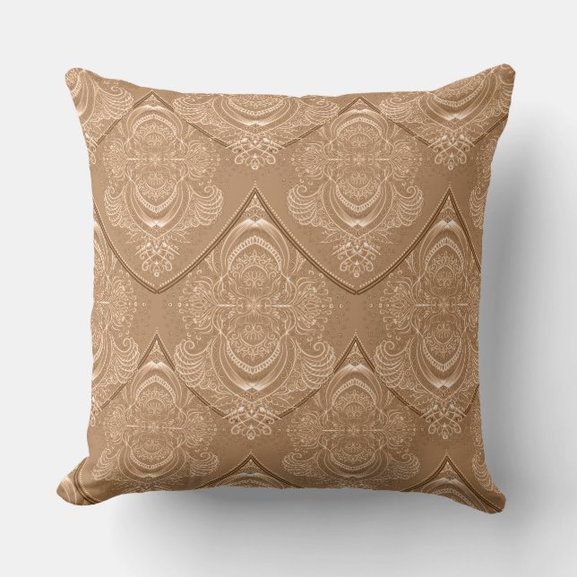 Art Nouveau Feather Pattern in Light Orange Throw Pillow (Front)