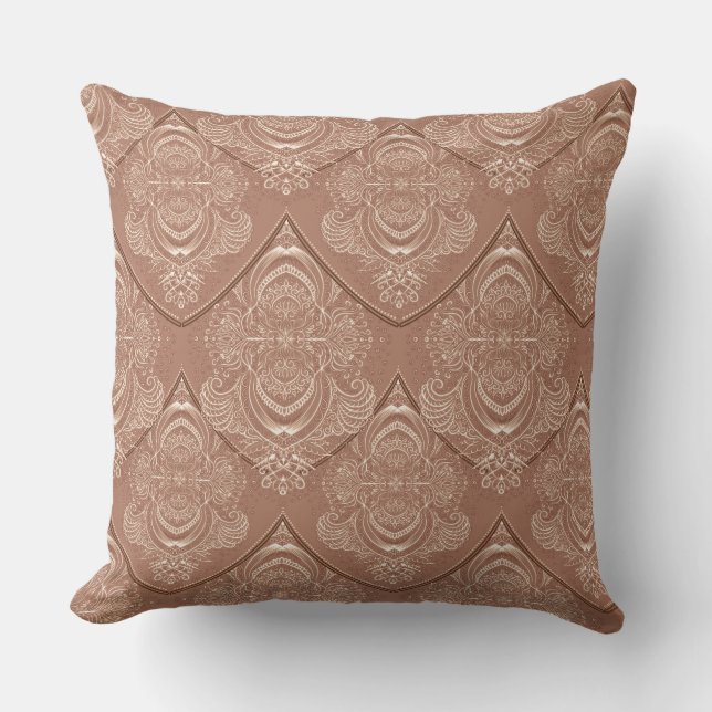 Art Nouveau Feather Pattern in Orange Throw Pillow (Front)