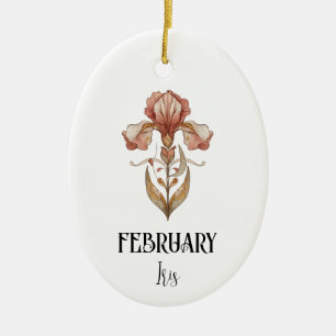 Art Nouveau February Birth Flower Iris Birthday Ceramic Ornament