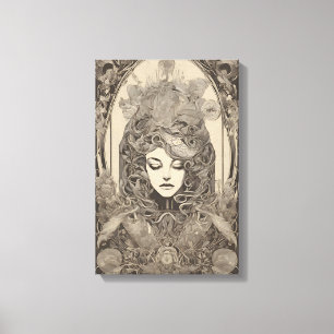 Art Nouveau Female Portrait Intricate Floral Art Canvas Print