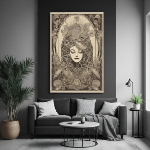 Art Nouveau Female Portrait Intricate Floral Art Poster