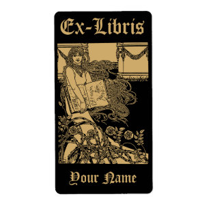 Art Nouveau Femme & Livre Roses Ex Libris Modèle