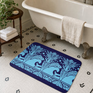 Art Nouveau Fish & Flowers Stencil Frieze Pattern Bath Mat