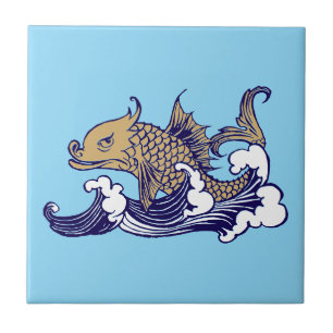 Art Nouveau Fish in Wave by Arthur Rackham Tile