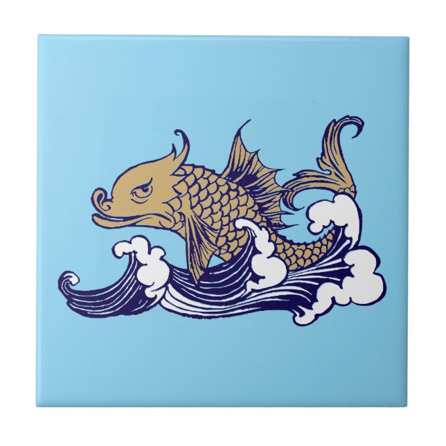 Art Nouveau Fish in Wave by Arthur Rackham Tile (Front)