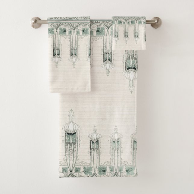 Art Nouveau Fleur de Lis Floral Bath Towel Set (Insitu)