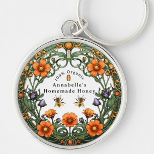 Art Nouveau Floral Border Homemade Honey  Keychain