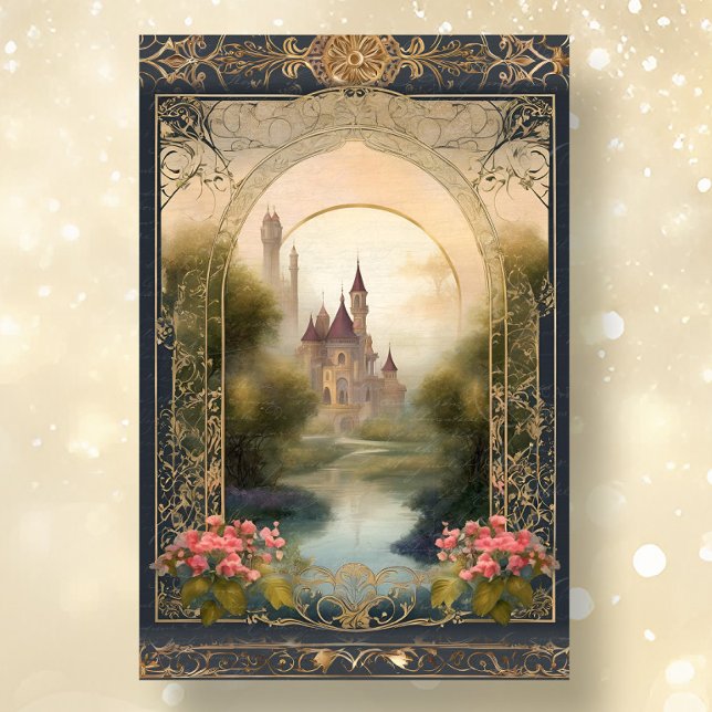 Art Nouveau Floral Castle Navy n Gold Ephemera 5B Tissue Paper (Creator Uploaded)
